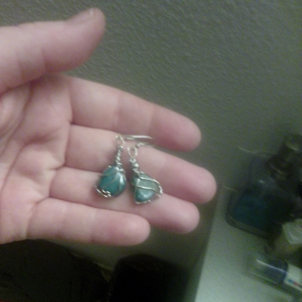 *** Sold***.  Silver and Chrysocolla Teardrop Earrings